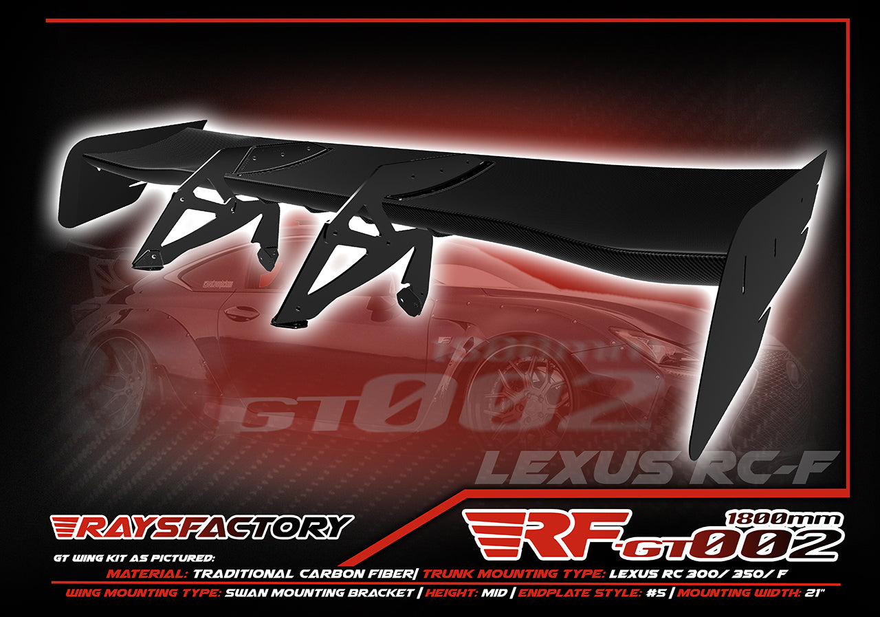 R&r Racing Rcf Wing RF-GT002 1800MM Carbon Fiber GT Wing Kit - 2014-24 LEXUS RC-F RC300 RC ...