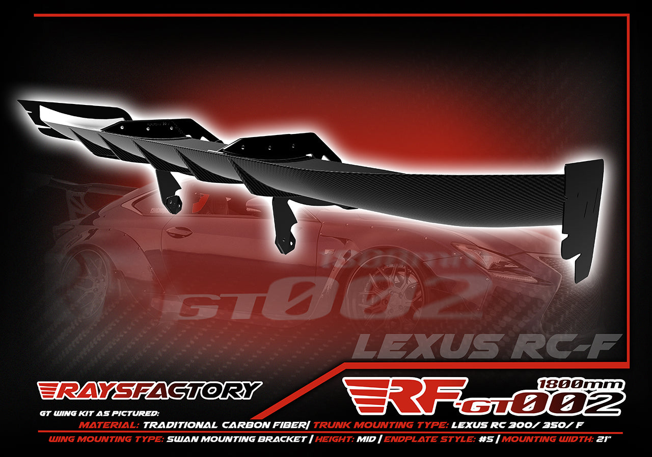 RF-GT002 1800MM Carbon Fiber GT Wing Kit - 2014-24 LEXUS RC-F RC300 RC350