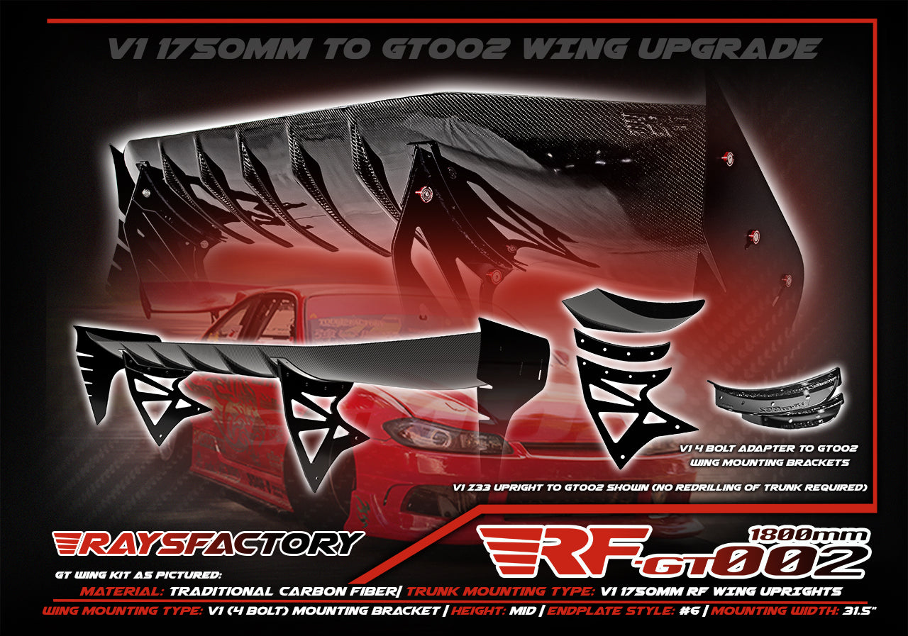 RF-GT002 1800MM Carbon Fiber GT Wing Kit - V1 Wing Upgrade Kit to GT002